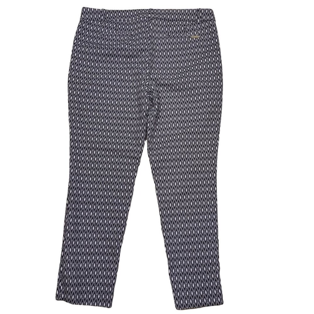 Anne Klein Womens Pants Crop Geometric Print Black White Ankle Stretch Size 14